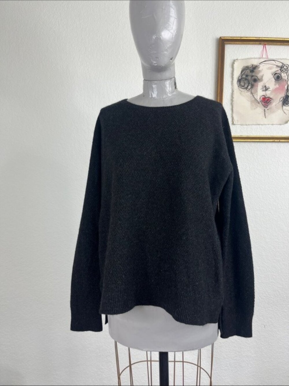Vince Moss Stitch Asymmetric Boxy Yak Wool Sweater